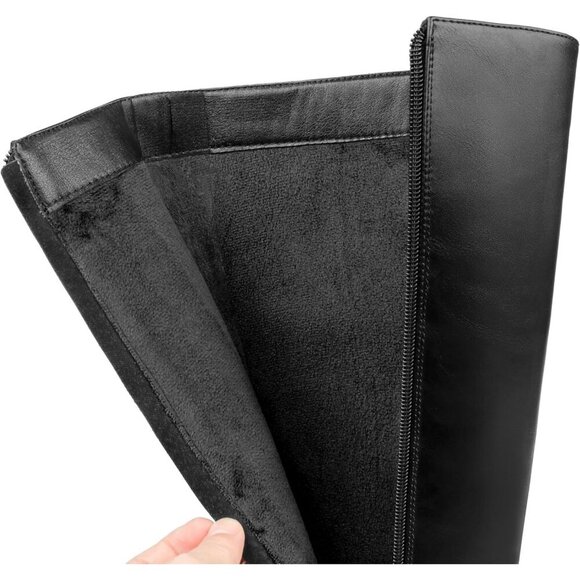 Women's Black Matte Stiletto Slouch Knee High Dress Boots Pointed Toe Buckle - Picture 4 of 7